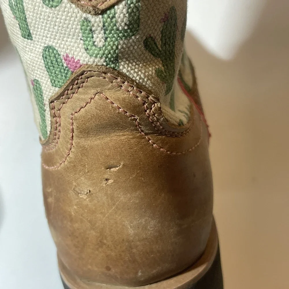 Ariat Youth Girls Cactus Print Brown Leather Round Toe Western Boots (Size 3)